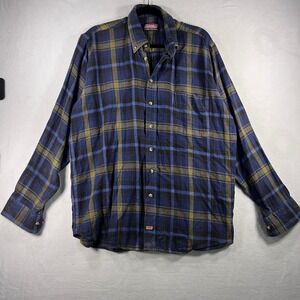 Coleman Plaid Flannel Shirt Blue Yellow Plaid Long Sleeve Button Up Men's Large